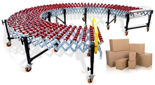Telescopic Conveyor Roller, Portable Unpowered Conveyor Belt with 360° Flexible Turning, Foldable Conveyor Roller Stand Supporting Multi-group Connection — For Warehouse Unloading(19.6in/500mm)