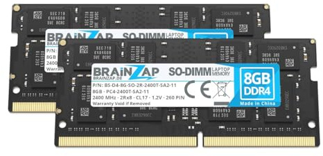 BRAINZAP Lot de 2 barrettes de mémoire RAM DDR4 SO-DIMM PC4-2400T-SA2-11 2Rx8 2400 MHz 1,2 V CL17 sans tampon et non ECC pour ordinateur portable 16 Go (2 x 8 Go)