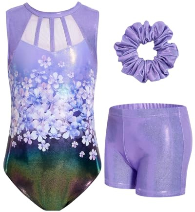 JiAmy Mädchen Gymnastikanzug, Glitzernde Mädchen Turnanzug Gymnastik Outfit Einzigartiges Design Armellos Gymnastikanzug 9-10 Jahre