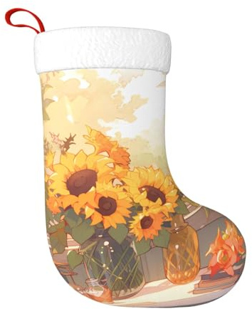 Calzini decorativi natalizi WHJSSF girasoli sotto il davanzale della finestra stampati decorazione per la casa morbidi e confortevoli per ufficio albero di Natale camino