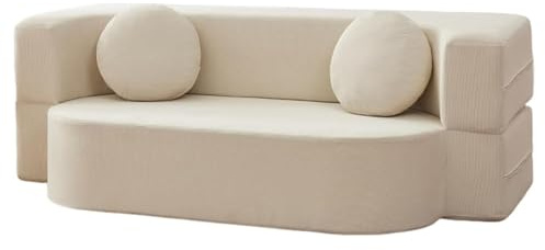BäDdsoffa FöR BäDdsoffa,HopfäLlbar Madrasssoffa, Konvertibel FåTöLj Med Kudde,HopfäLlbart RyggstöD,Benfri ModuläR Loveseat,Vardagsrum/Sovrum(200cm,Off-white)