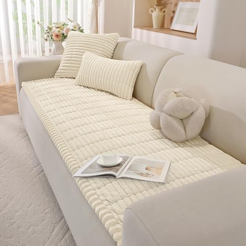 YSTELLAA Sofföverdrag 1/2/3/4 Sits Mjukt Flanell, Halkfritt Soffskydd For Sectional Couch, Universellt Sofa Cover, L-Format Möbelskydd För Vardagsrum(Beige, 70x210cm) | Hörnfena, sofföverdrag med vänster/höger Meridian, halkfri, fläckfri, sofföverdrag