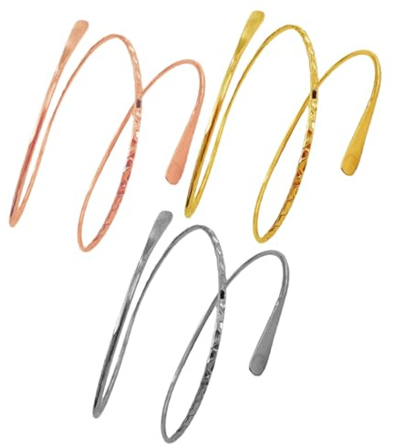 VERDANVERSE 3 Brazaletes Metálicos para Mujer, Pulseras de Brazo Ajustables en Rosa Dorado, Plata y Dorado, Joyería Punk Minimalista para Uso Diario y Ocasiones Obsequios