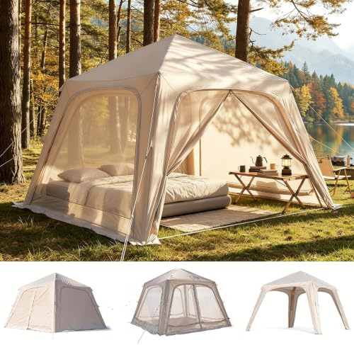 Ytaoeo Inflatable Tent Outdoor camping tent with chimney opening Inflatable camping tent made of waterproof Oxford fabric Air glamping tents for 4 seasons campings
