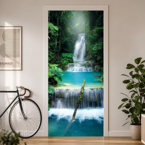 Türtapete selbstklebend 90x200 Türposter Türfolie 3D Türaufkleber - Einteilig, Wasserfest, Mieterfreundlich (Dschungel Fluss tt44)