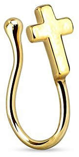 Tapsi´s Coolbodyart® Nasen Piercing Clip Fake Messing Kreuz Gold
