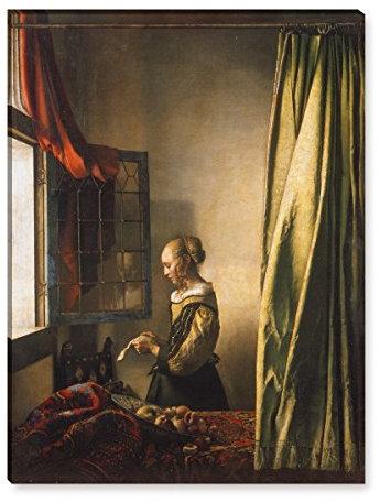 Wandkings Leinwandbilder von Jan Vermeer - Wähle ein Motiv & Größe: Die Briefleserin am offenen Fenster - 60 x 80 cm