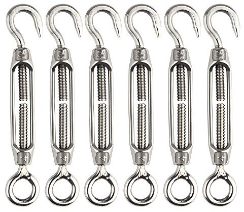 FEPITO 6 pezzi Tendicintura a tenditore M4 acciaio inossidabile Gancio regolabile del tenditore e Eye Set Robusto