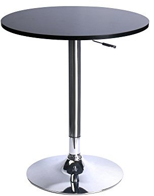 Leopard MDF rund topp justerbart barbord, pubbord med silverben och bas (svart/justerbar)
