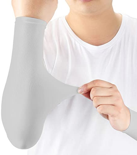 Arm Sleeves UV Protection,Arm Warmers Support Stretchy Anti-slip,Compression Sleeves to Cover Arms Womens Mens Youth for Covering Tattoo Basketball Running Cycling Gardening Outdoor (Grey,1 Pair)
