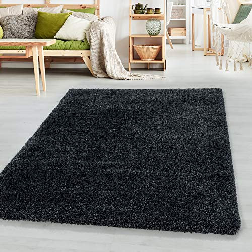SIMPEX Teppich Wohnzimmer 80 x 250 cm Läufer Flur Hochflor Teppich Anthrazit Moderne Einfarbig Design - Schlafzimmer Teppich Pflegeleicht Extra Weich Extra Flauschig - Carpet Living Room Deko