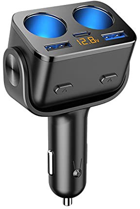 POHOVE 180W Auto Ladegerät Adapter- 12V/30V KFZ Zigarettenanzünder Verteiler, KFZ USB Verteiler Adapter Splitter Steckdose 180-Grad-Drehung Dual USB für Handy Tablet GPS Dash Kamera Adapter(Size:PD)