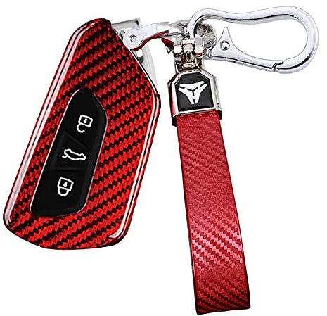 ontto Kohlefaser Autoschlüssel Hülle Passt für VW ID.3 ID.4 Golf 8 R GTI MK8 Seat Leon MK4 Tarraco Skoda Octavia Enyaq A8 2020-2021 Schutzhülle Schlüsselcover Schlüsselbund Schlüsselanhänger-Rot