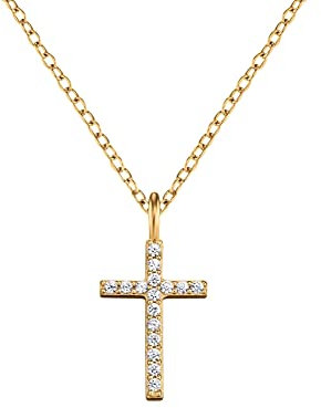 Engelsrufer Halskette mit Kreuz-Anhänger aus Sterlingsilber und Zirkonia in der Farbe Gold, Länge: 38cm +4cm, ERN-LILCROSS-ZI-G