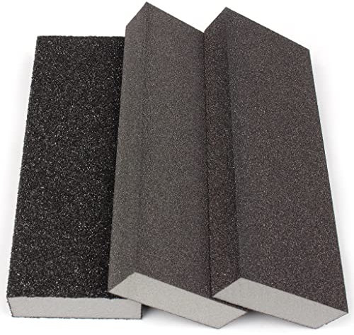 Sanding Block 3 Pieces Lengthened Sanding Sponges with 3 Different Grits(36,80,120) Coarse/Medium/Fine Wet and Dry Washable and Reusable Sanding Pads Sandpaper for Wood Walls and Metal
