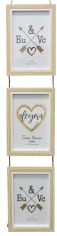 TIME HOME DEVELOPMENT Portafoto múltiple decorativo - Marcos de madera colgante de pared para 3 Fotos de 10x15 cm vertical (Beige)