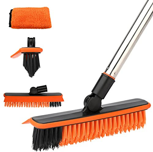 Homilifibra 2-in-1 Boden-Scheuerbürste, Fugenbürste mit 146,8 cm langem Griff, 120° drehbarer Duschfliesen-Schrubber, Küche, Badezimmer, Fugendüse, V-förmige Eckbürste für schwer erreichbare Bereiche