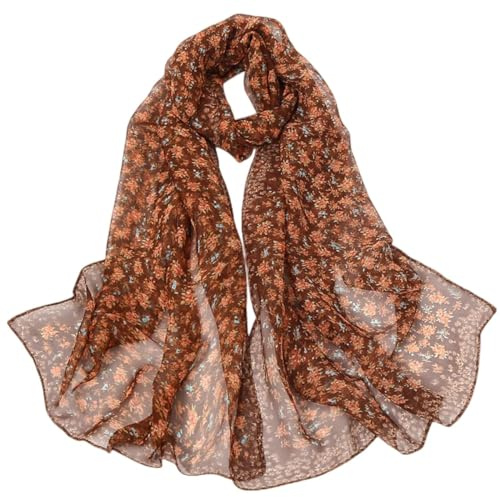 FAIRYGATE Georgette Chiffon Schal Damen Lange Schals Blume Muster Soft Wrap Simulation Seidenschal für Frühling Sommer Herbst Winter