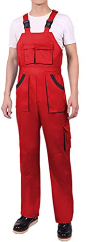 Oanviso Overalls für Herren Latzhose Strampler Slim Fit Hose mit Taschen Arbeitshose Männer Workwear Lange Arbeitslatzhose Hochwertig Overall Cargo Einfarbig Freizeit C Rot XXL