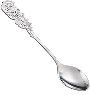 6 Stück Löffel, Rosen-Kaffee-Teelöffel-Set, 304 Edelstahl, Teelöffel, Essertlöffel, Dessertlöffel zum Rühren, Getränke, Mixen, Milchshake, Marmelade (Silber)