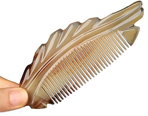 Hornkamm, Breitzahniger, Geschnitzter Massage-Haarkamm, Verdickter Glanz Und Zart Geschnitzter Kamm, Antistatischer Handwerks-Kamm Aus Natürlichem Horn, Geschenkkamm Für Damen Und Herren (Blattkamm)