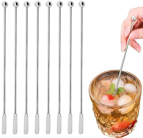 JOCXZI Edelstahl-Cocktailspieße, Cocktail-Rührstäbchen, Rührstäbchen, 8 Stück, Rührstäbchen, Premium-Edelstahl-Cocktailgetränke, RüHr-Stab, Wiederverwendbare Stäbchen für die Bar