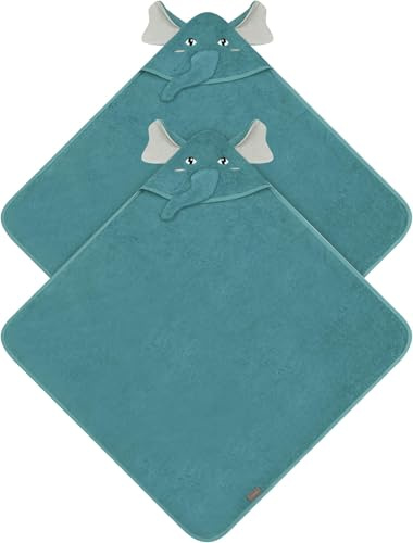 normani Baby Kapuzentuch Frottee Wickeltuch Kapuzenhandtuch aus 100% Bio-Baumwolle in 80x80 cm - Badetuch für kleine Kinder Farbe 2 x Petrol