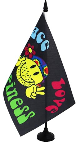 AZ FLAG Rainbow Peace Love Happiness Table Flag 21x14 cm Plastic Base | Indoor use Gay pride 6x8 in desk flag stitched finish with reinforced edges with plastic pole 100D polyester
