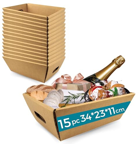 15x Kartonbox für Geschenkkörbe ohne Deckel 34x23x11 cm – Geschenkbox für Weihnachten, Ostern, Firmenkörbe und Feiern | Espirito Rebelde