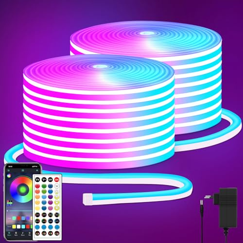 Segrass 30m LED Strip, Fernbedienung, APP Steuerung, IP65 Wasserdichte Flexible RGB Neon Streifen, 24V LED Band Seil Lampe für Schlafzimmer und Außendekoration (2 Rollen à 15M)