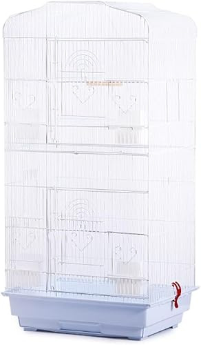 JOLUCE Original Bird Cage Flight Cage for Finches White Double Door Home Large Bird Villa, Eight Openings Budgerigar Breeding Cage, Wire Craft Sturdy Bird Cage, Easy to Install