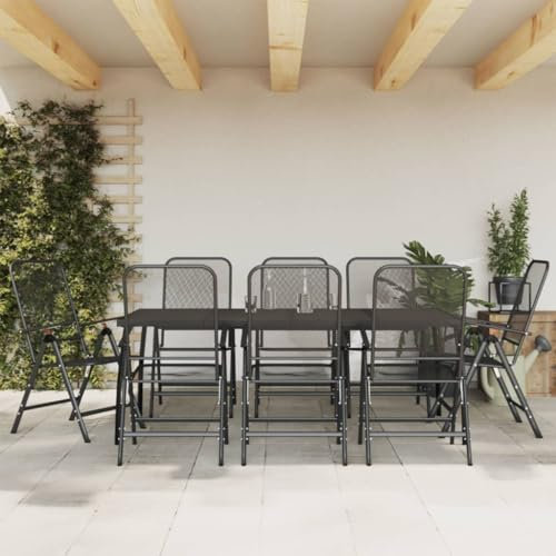 Festnight Gartenmöbel Set 8 Personen Sitzgruppe Garten Essgruppe Metall Gartentisch Set mit 8 Stühlen Verstellbare Rückenlehne Gartengarnitur Sitzgarnitur Esstisch Terrassenmöbel Anthrazit