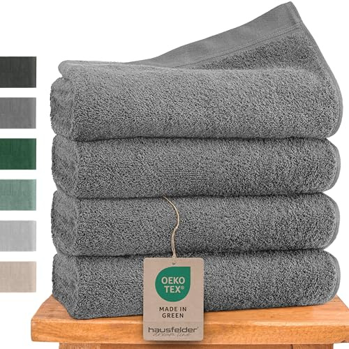 Hausfelder Set de Toallas Premium Con Lazo Para Colgar - 100% Algodón Certificado Oeko-Tex, Suaves y Absorbentes (Antracita, 4 Pequeñas de 50x100 cm)