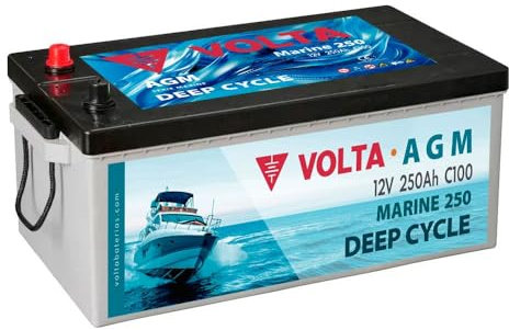 Batería de Barco Volta Marine 250, AGM 12V 250Ah, Especial Embarcaciones, Batería Barco 12v (AGM Deep Cycle) Gran Vida Útil, 517x275x243 mm, Fabricación Europea, Bateria Solar de Ciclo Profundo
