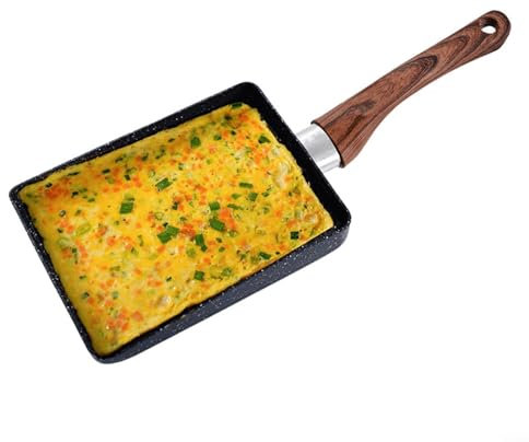 RANRAO Tamagoyaki – Poêle à omelette japonaise carrée – Poêle à omelette japonaise rectangulaire – Poêle à omelette – Poêle à crêpes antiadhésive avec poignée en bois pour petit déjeuner (taille M)