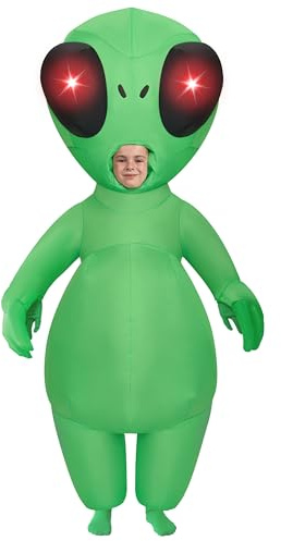 Spooktacular Creations Uppblåsbara barndräkter med lysande ögon, uppblåsbara helkroppsdräkter, gröna kostymer för halloween, cosplay, temafester