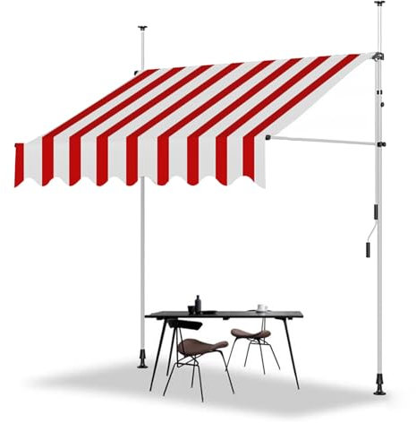 LXRHLIKG Klemmmarkise, Klemm Markise für Terrasse mit Manueller Kurbel, PU-Beschichtetem Polyestergewebe und Stahlrahmen für Terrasse, Balkon, Hof (Color : Red Stripes - White, Size : 98/250cm)