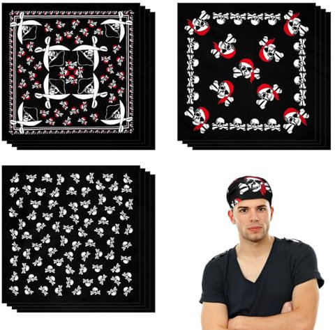 DINGFENG 9 Pañuelos Bandana Pirata para la Cabeza, para Decoración, Fiesta, Halloween, Cumpleaños y Fiestas Infantiles, Negro, F