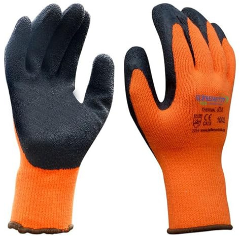 Supreme TTF 12 Pairs Thermal Winter Gloves Orange Latex Rubber Work Gloves Builders Gardening Grip (Large-9)