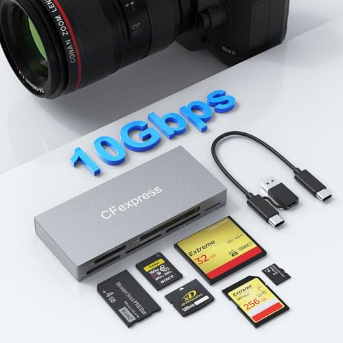 6-in-1 CFexpress Typ A Kartenleser, USB 3.2 10Gbit/s CFexpress Card Reader für SD/CFexpress Typ A/TF/MS/XD/CF Karten, CFExpress Kartenleser Liest 6 Karten Gleichzeitig,für Windows/Mac OS/Linux/Android