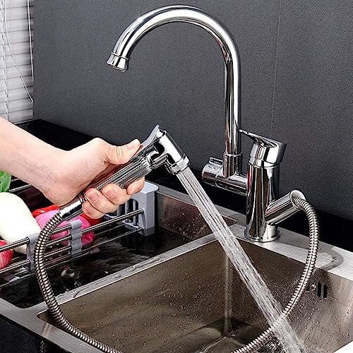 Rubinetto cromato per lavabo da bagno con doccetta estraibile per bidet con miscelatore monocomando