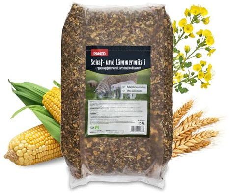 PANTO Schaf- & Lämmermüsli 15 kg – Kraftfutter für Schafe & Ziegen | Pellet-Flocken-Mischung mit Vitaminen & Mineralien – schmackhaftes Kraftfutter für Schafe & Ziegen
