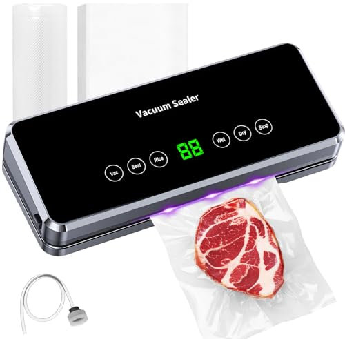 UAPPO Macchina Sottovuoto per Alimenti, Macchine Sottovuoto Alimenti multifunzione con 50 sacchetti sottovuoto e 1 rotolo per sottovuoto,Dispositivo di Aspirazione Esterno, Taglierina Integrata