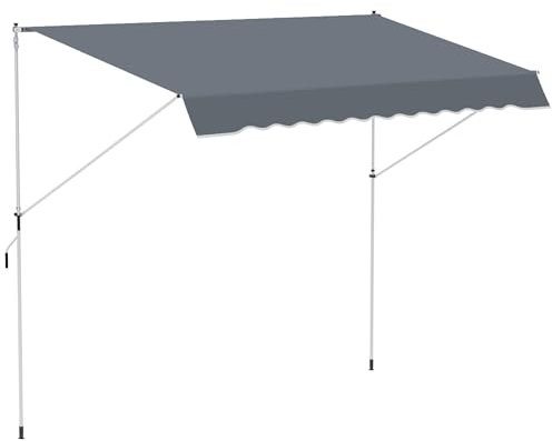 Outsunny Tenda da Sole 4x1.2 m con Braccio Avvolgibile, Tenda Parasole da Esterno a Manovella in Alluminio e Tessuto Poliestere 180g/㎡, per Giardino, Balcone e Terrazza, Grigio Scuro