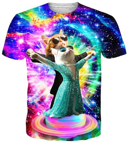 Fanient T-Shirt Hommes Femmes Style de Rue Cool T-Shirts Couple Drôle Chat T-Shirts en Plein air Jogging Course T-Shirt S