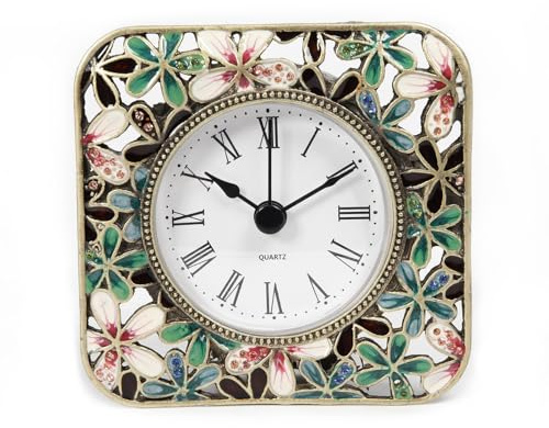 Mini orologio da tavolo vintage floreale, funzionamento a batteria, orologio in metallo per comodino, soggiorno, ufficio
