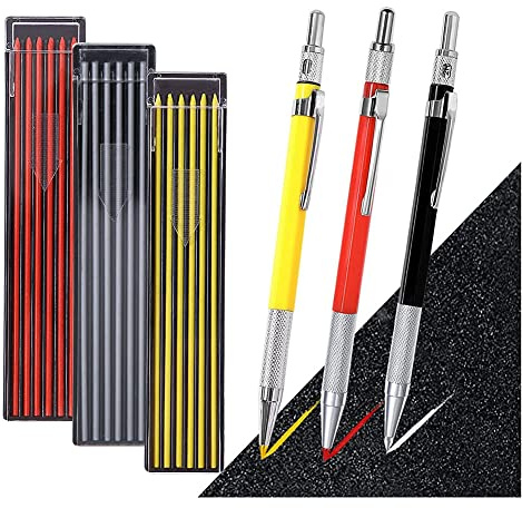 Pesfehhy Set di 3 Matite Meccaniche da Carpentiere con Temperino Incorporato per Acciaio, Saldatore per Tubi, Falegnameria A