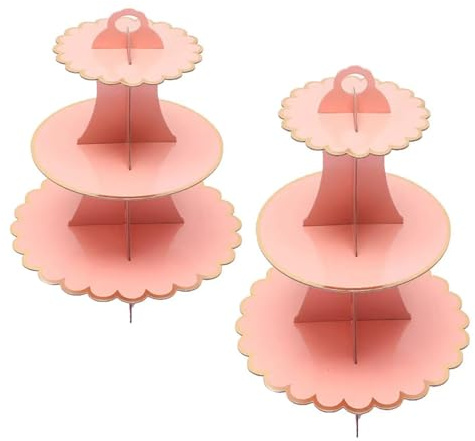 2 Pack 3-Layer Cake Stand Cupcake Stand Disposable Paper Cake Rack Dessert Cupcake Display Tower Birthday Party Supplies for Wedding, Birthday Party, Baby Shower and Graduation (Pink)