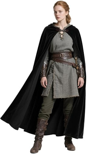 keland Capa medieval con capucha Renaissance Cloak para mujer, hombre, Halloween, cosplay (negro)