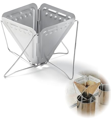 Zusammenklappbarer Kaffeetropfer, Faltbarer Kaffee Tropfer, Kaffeefilterhalter Edelstahl Kaffeefilter, Camping Kaffee Filter Aufsatz kompakt für oder Rucksackreisen, Silber (Silber 1)